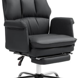 Executive Office Chair, PU Leather Ergonomic Office Desk Chair with Footrest, Reclining and Swivel Chair, Black