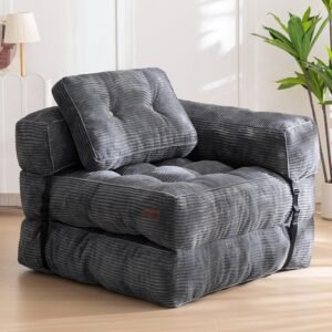 Folding Sofa Bed, L-Shaped Convertible Sofa Bed with Armrest Foldable Sleeper Sofa with Pillow, Portable Fold Out Chair Bed Comfy Floor Sofa Lounge for Living Room Bedroom, Dark Grey