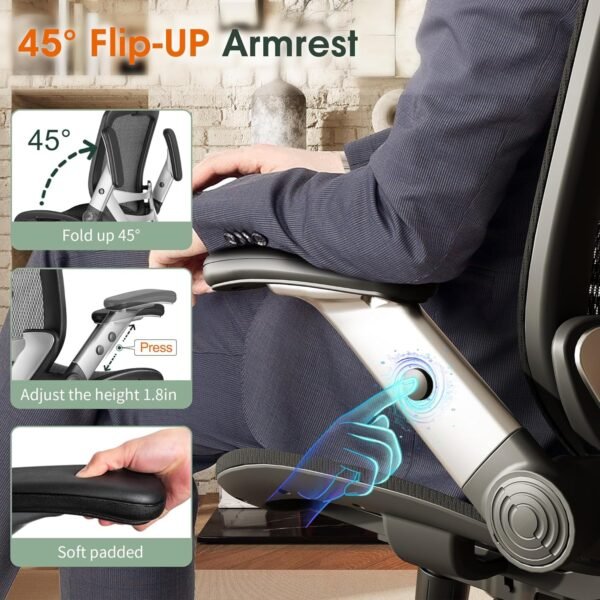 Big & Tall Mesh Office Chair, Ergonomic, Headrest, Tilt - Image 4