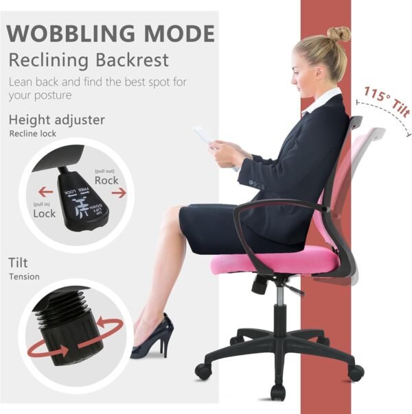 Office Computer Gaming Chair Ergonomic Mesh Desk Chair Adjustable Video Game Chairs with 360 Degrees Swivel Wheels Armrest Lumbar Support for Home Office,Pink - Image 3