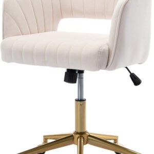Velvet Office Desk Chair, Upholstered Home Office Desk Chairs with Adjustable Swivel Wheels, Ergonomic Office Chair for Living Room, Bedroom, Office, Vanity Study (Beige)