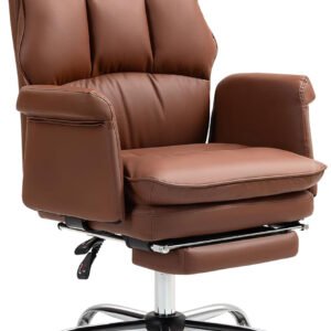 Executive Office Chair, PU Leather Ergonomic Office Desk Chair with Footrest, Reclining and Swivel Chair, Brown