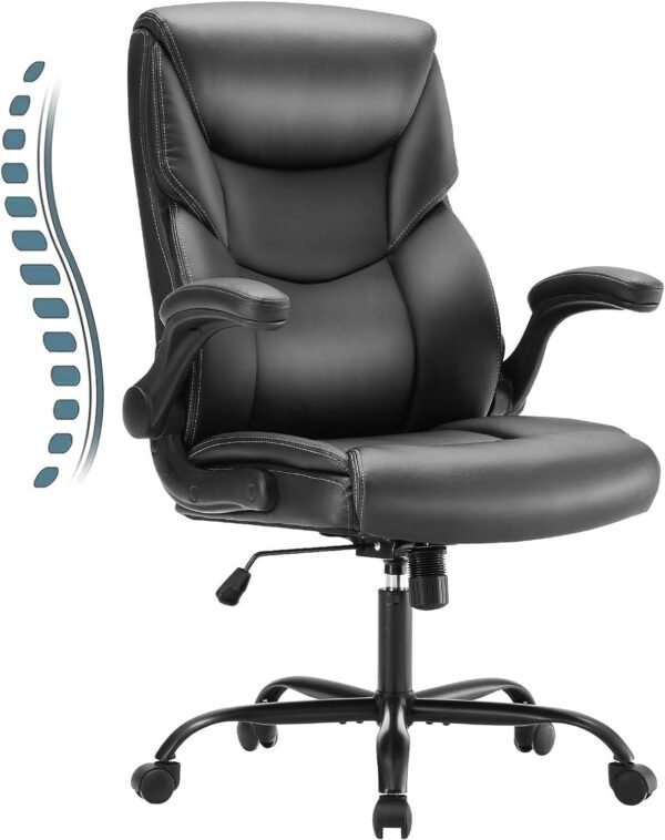 Computer Gaming Chair, Ergonomic Office Chair Heavy Duty Task Desk Chair with Flip-Up Arms, PU Leather, Adjustable Swivel Rolling Chair with Wheels, Black - Image 6