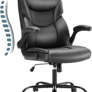 Computer Gaming Chair, Ergonomic Office Chair Heavy Duty Task Desk Chair with Flip-Up Arms, PU Leather, Adjustable Swivel Rolling Chair with Wheels, Black