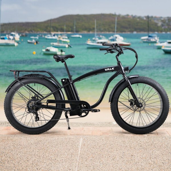 NNEMB Electric Fat Tyre Cruiser Bike, eBike with Throttle, Matte Black - Image 2