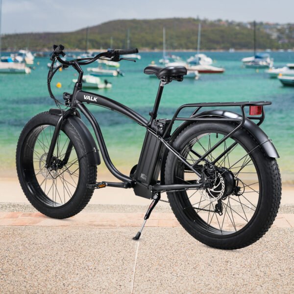 NNEMB Electric Fat Tyre Cruiser Bike, eBike with Throttle, Matte Black - Image 3