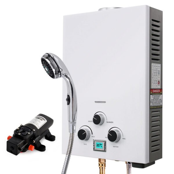 NNEMB Portable Gas Outdoor Camping Hot Water Heater System-with 12V Pump-Shower Head-White