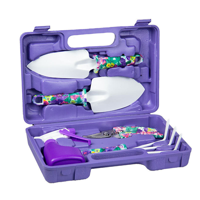 NNEDSZ YL/Z05 Purple 5-Piece Compact Gardening Tool Set with Durable Case - Essential for Home Gardens