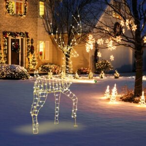 6 FT Pre-Lit Christmas Reindeer with 300 Warm White LED Lights and Zip Ties