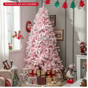 7 Feet Flocked Artificial Christmas Tree with 500 LED Lights and 1200 Branches - Color: Pink - Size: 7 ft