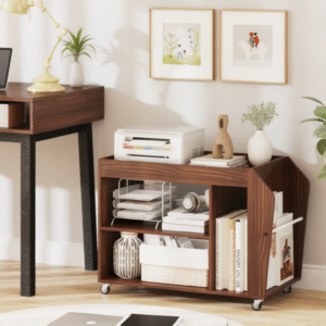 3-Tier Side End Table with Universal Wheels-Walnut